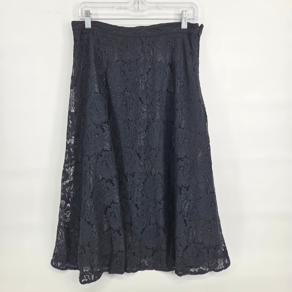 Who What Wear Lace Midi Skirt 12 Black Floral A-Line Gothic Dark Whimsigoth